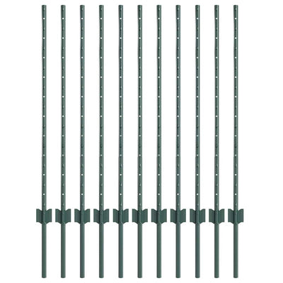 Vidaxl afrasteringspaal 11 pcs groen 100 cm staal