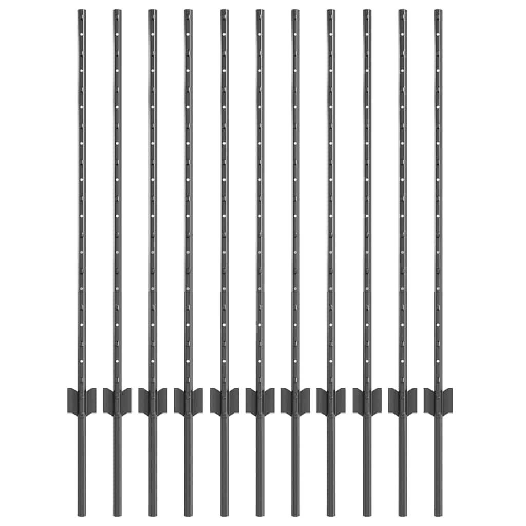 Vidaxl afrasteringspaal 11 pcs grijs 100 cm staal