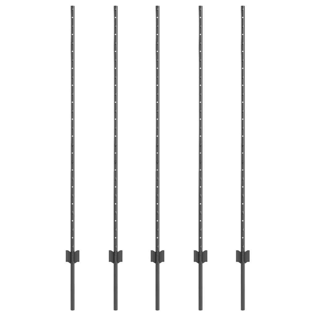 Vidaxl poste para valla 5 piezas gris 140 cm acero