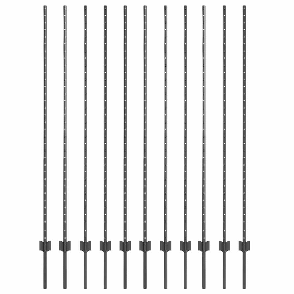 Vidaxl afrasteringspaal 11 pcs grijs 150 cm staal