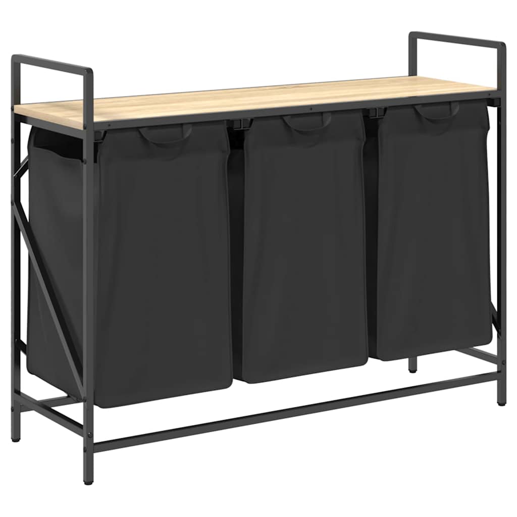 Portabiancheria Vidaxl 3 scomparti con ripiano color rovere Sonoma
