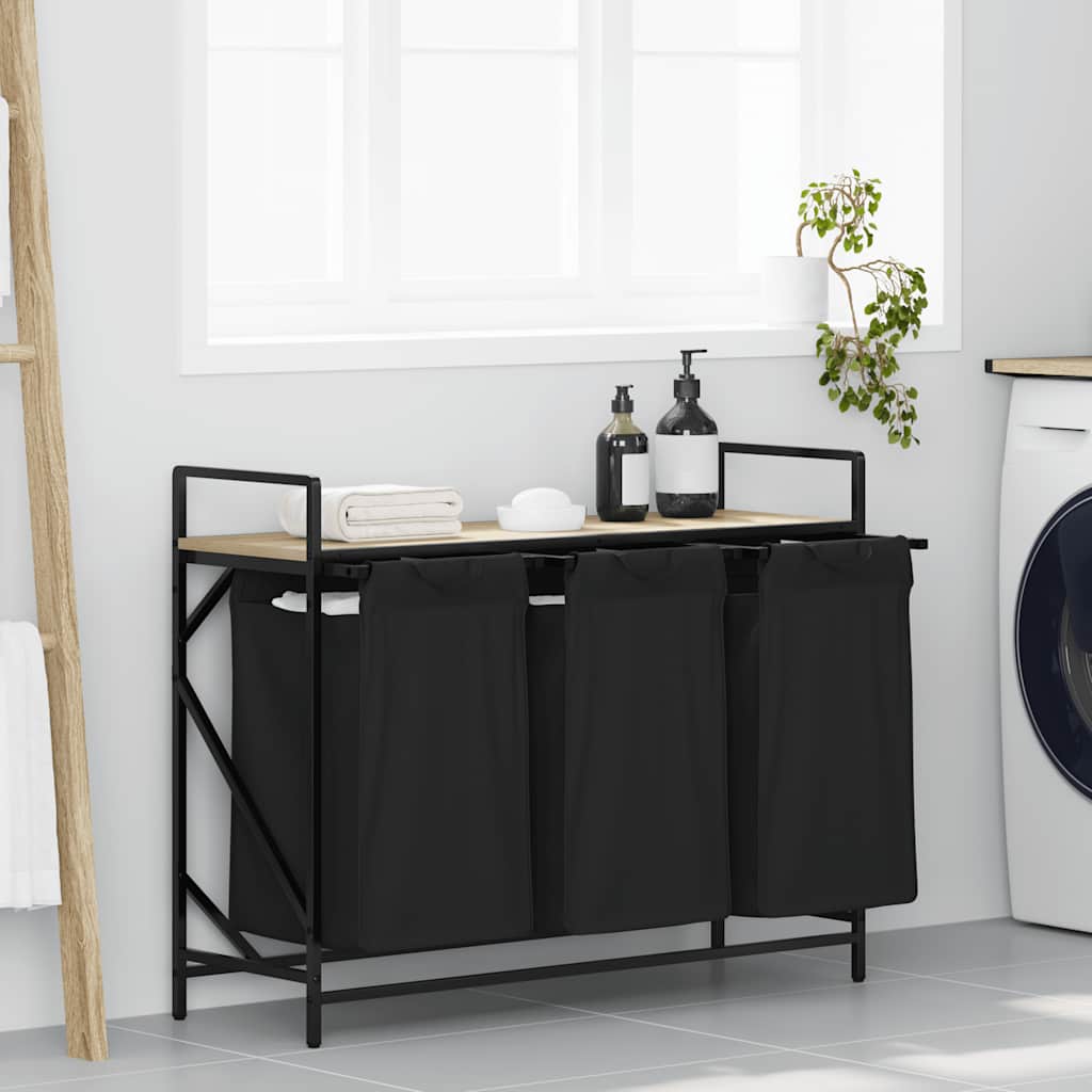 Portabiancheria Vidaxl 3 scomparti con ripiano color rovere Sonoma