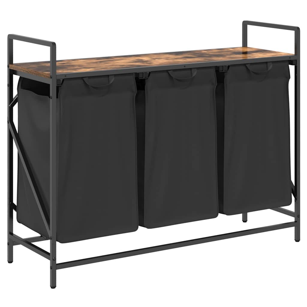 Cesto para la ropa vidaxx 3 compartimentos con estante, roble ahumado