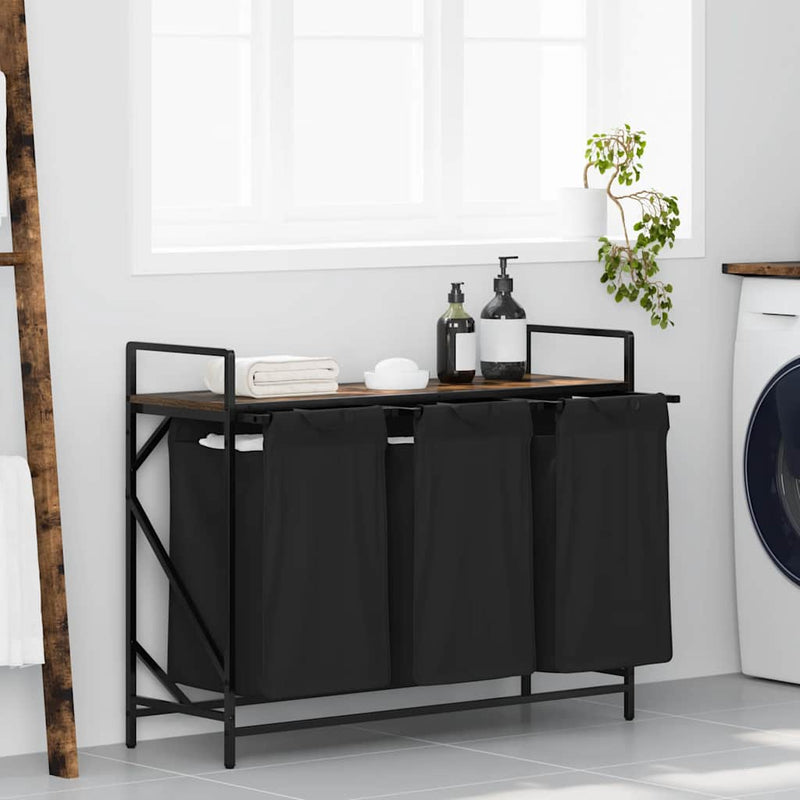Cesto para la ropa vidaxx 3 compartimentos con estante, roble ahumado