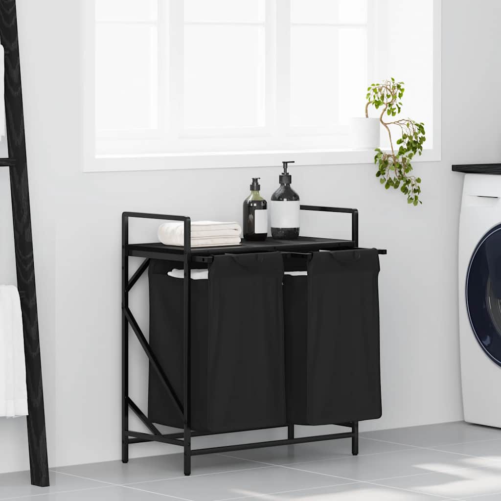 Cesto para la ropa vidaxx 2 compartimentos con estante roble negro