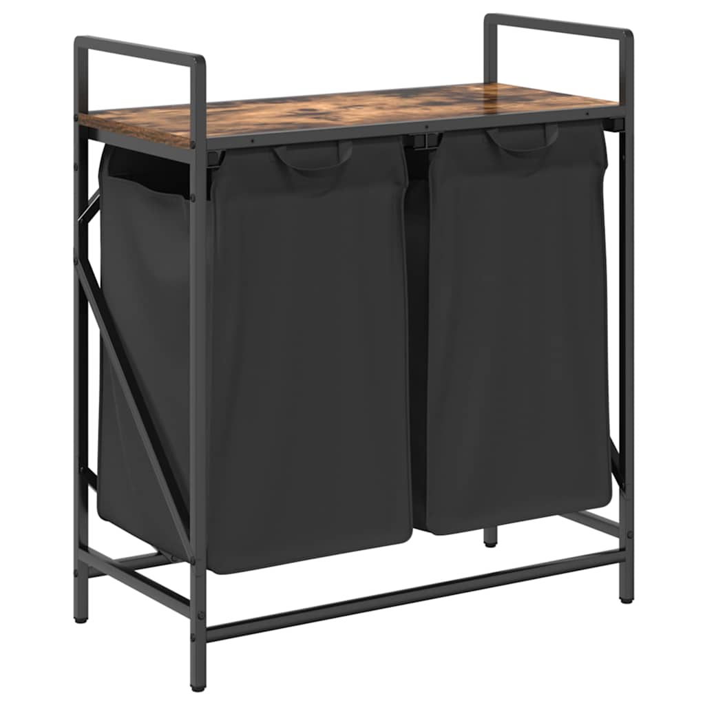 Cesto para la ropa Vidaxx 2 compartimentos con estante, roble ahumado