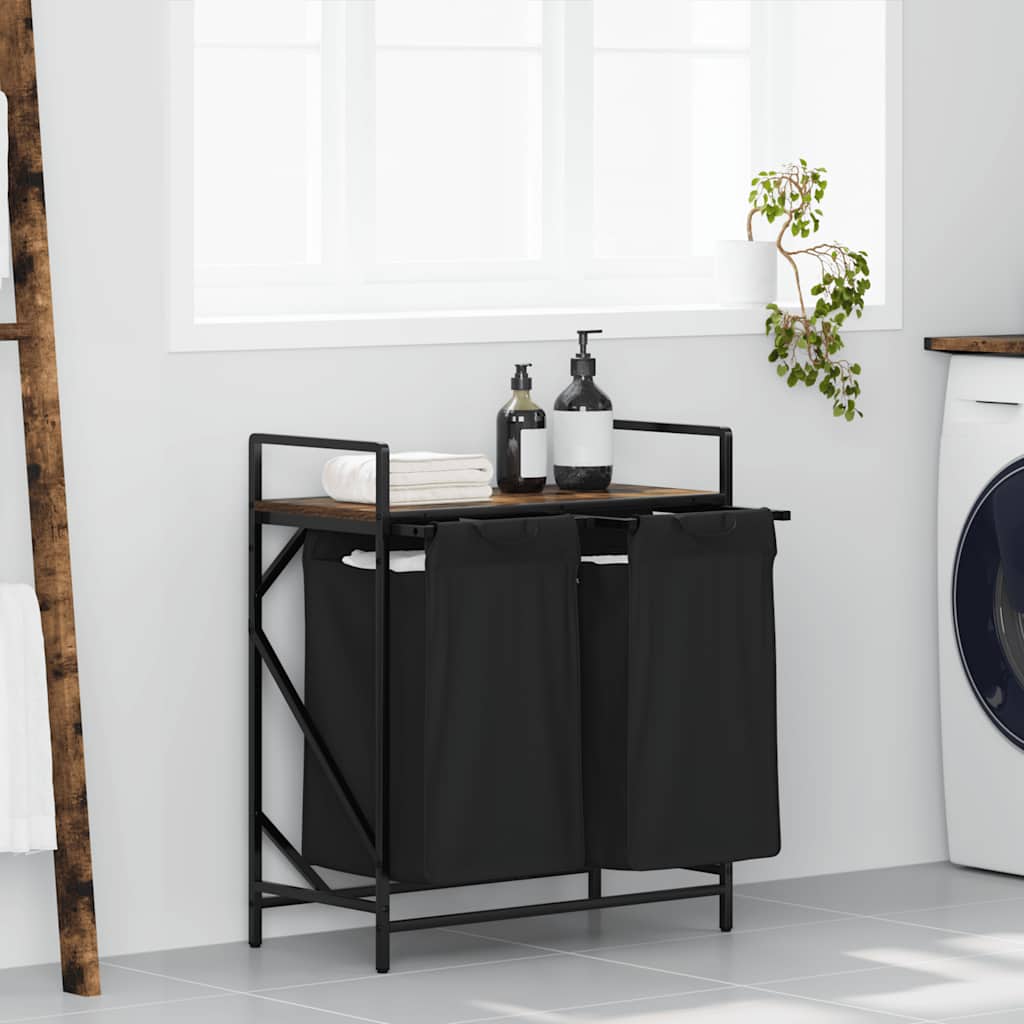 Cesto para la ropa Vidaxx 2 compartimentos con estante, roble ahumado