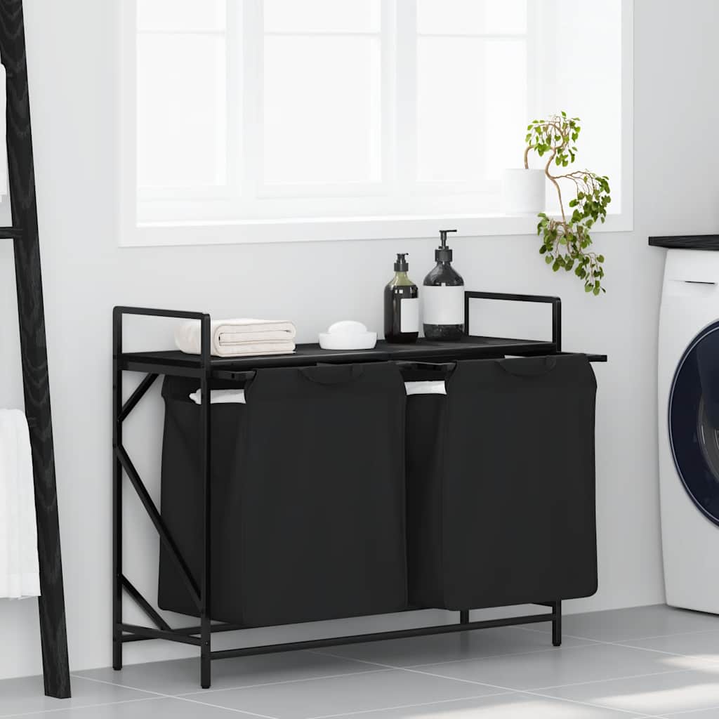 Cesto para la ropa vidaxx 2 compartimentos con estante roble negro