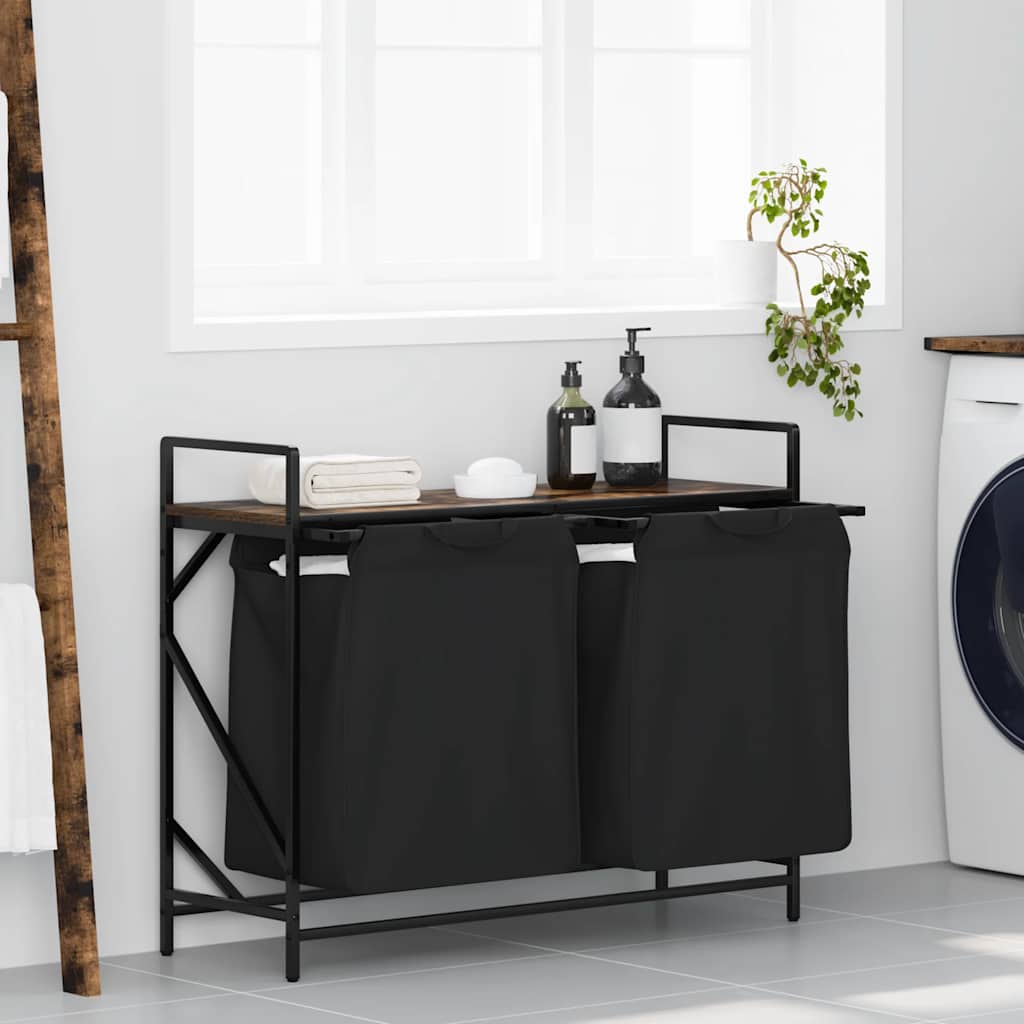 Vidaxl wasmand 2 vakken met plank gerookt eikenkleurig