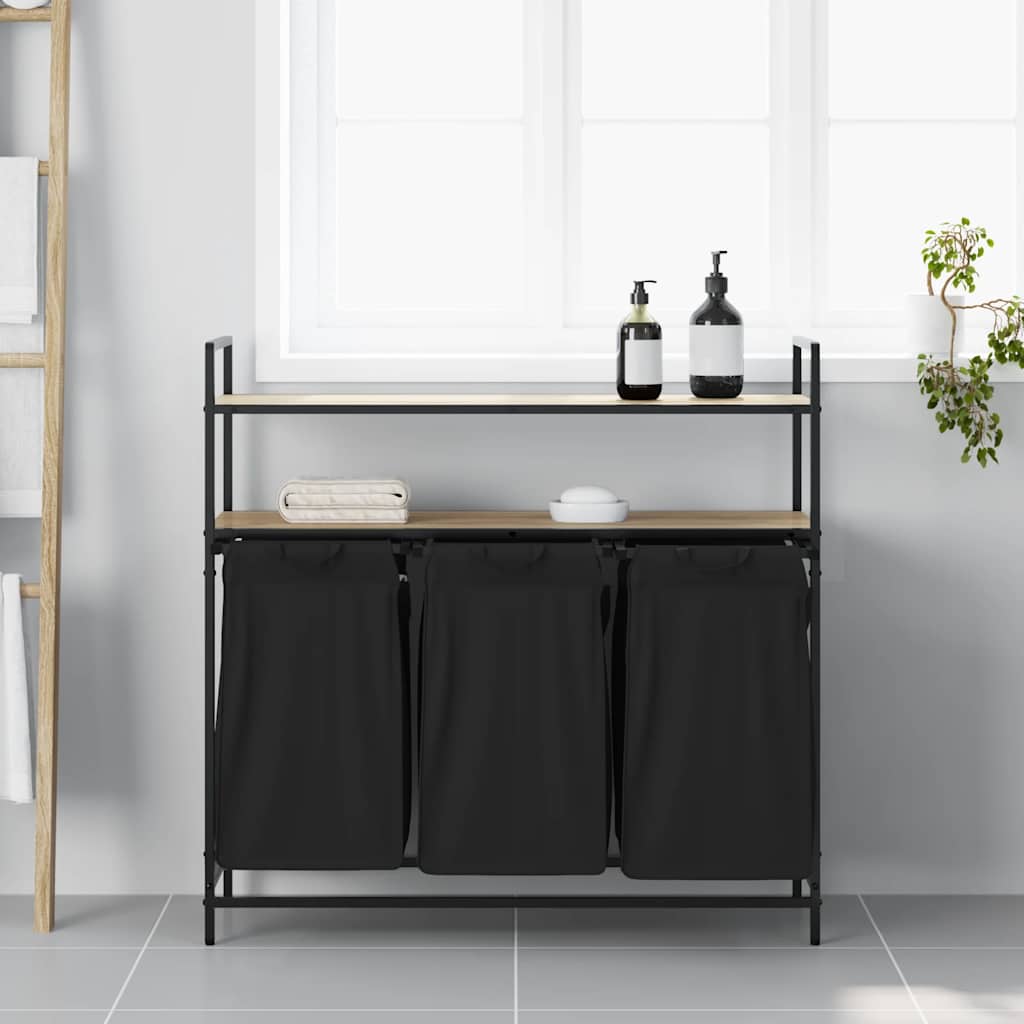 Portabiancheria Vidaxl 3 scomparti con ripiani color rovere Sonoma