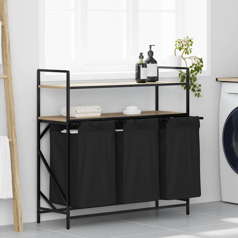 Portabiancheria Vidaxl 3 scomparti con ripiani color rovere Sonoma