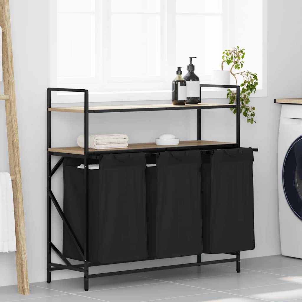 Portabiancheria Vidaxl 3 scomparti con ripiani color rovere Sonoma