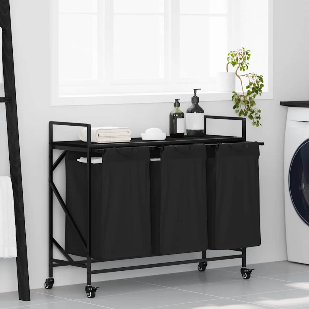 Cesto para la ropa vidaxx 3 compartimentos con estantes roble negro
