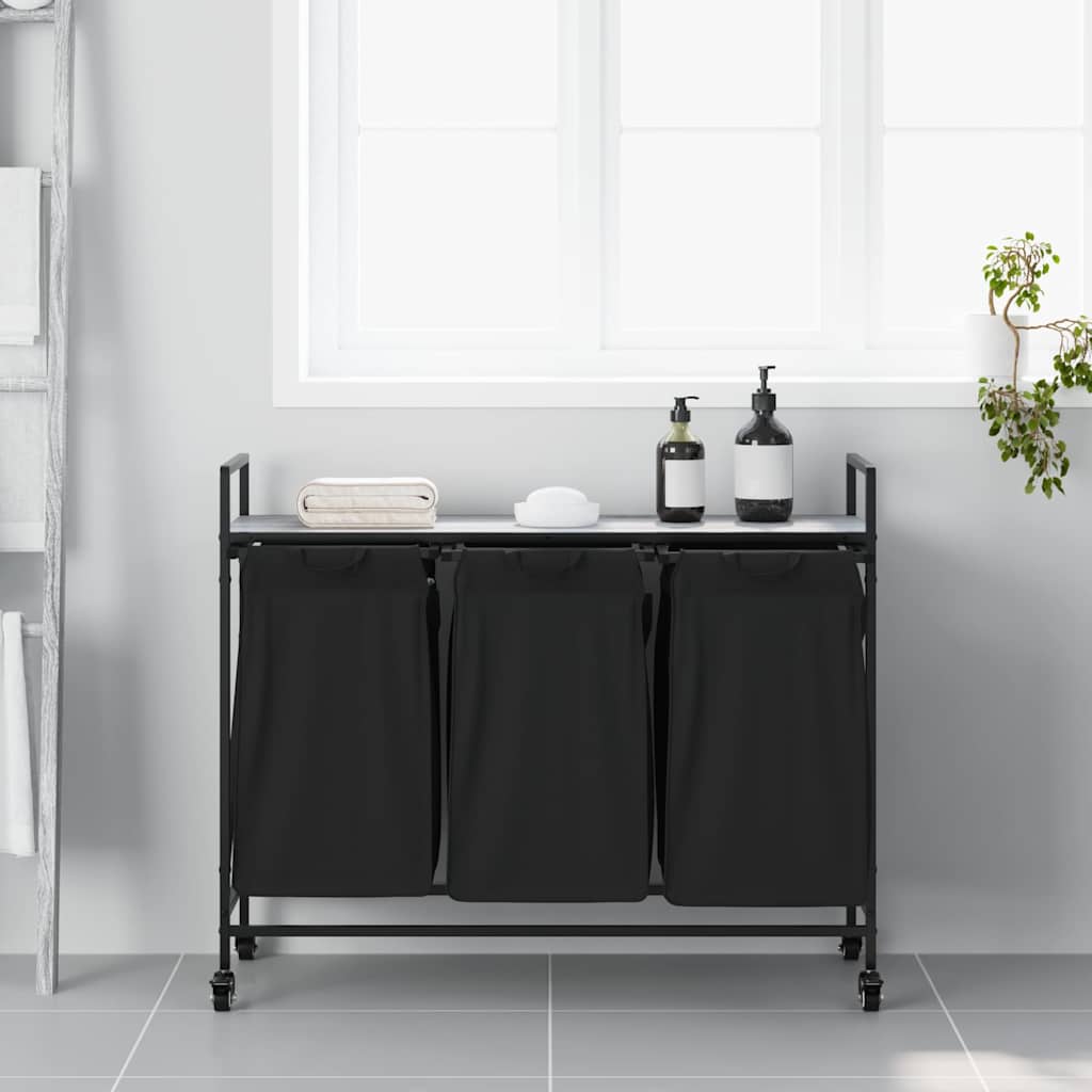 Cesto para la ropa vidaxl 3 compartimentos con estantes roble sonoma gris