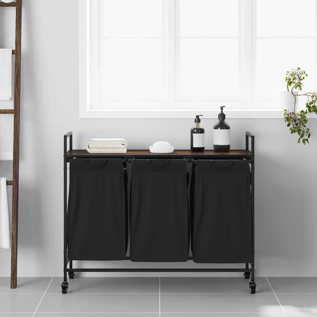 Cesto para la ropa Vidaxx 3 compartimentos con estantes, roble marrón