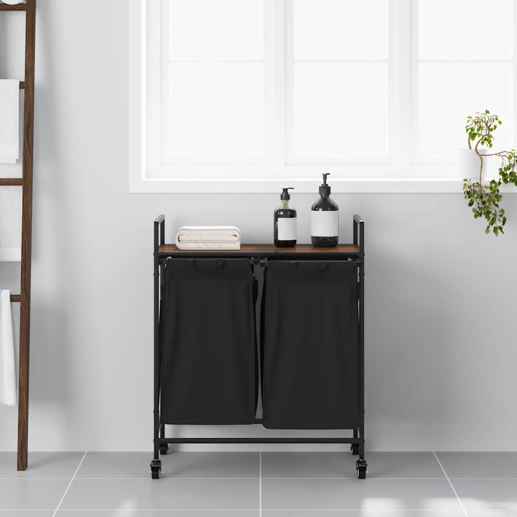 Cesto para la ropa Vidaxx 2 compartimentos con estantes, roble marrón