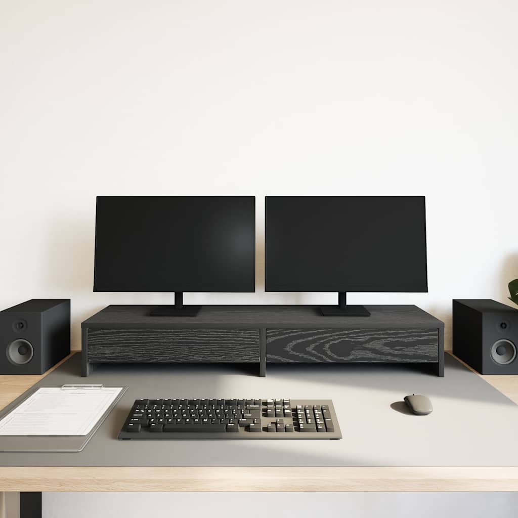 Vidaxxl soporte para monitor con cajones, roble negro, 100 x 27 x 15 cm, madera contrachapada