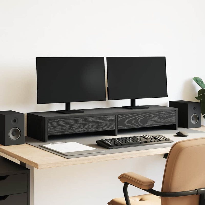 Vidaxxl soporte para monitor con cajones, roble negro, 100 x 27 x 15 cm, madera contrachapada