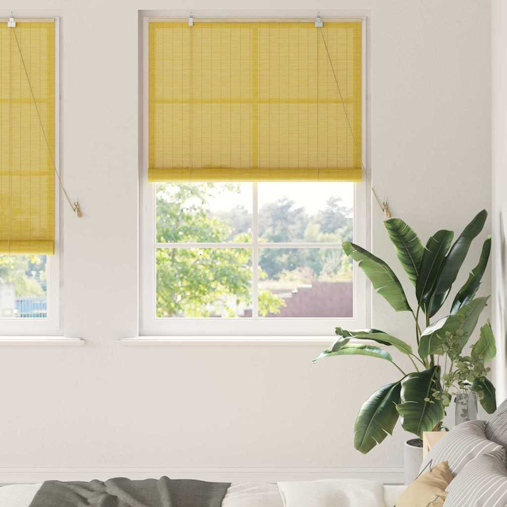 Vidaxxl estor enrollable con cortinas bambú amarillo 110 x 220 cm
