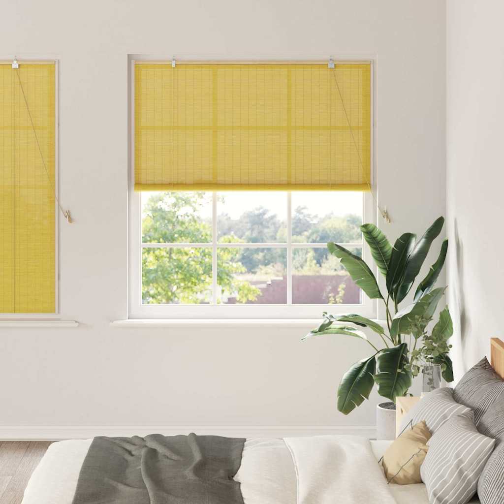 Vidaxxl estor enrollable con cortinas bambú amarillo 140 x 160 cm