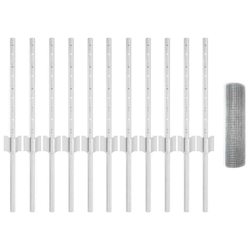 Vidaxl hek met paal zilver 0,4 x 25 m staal