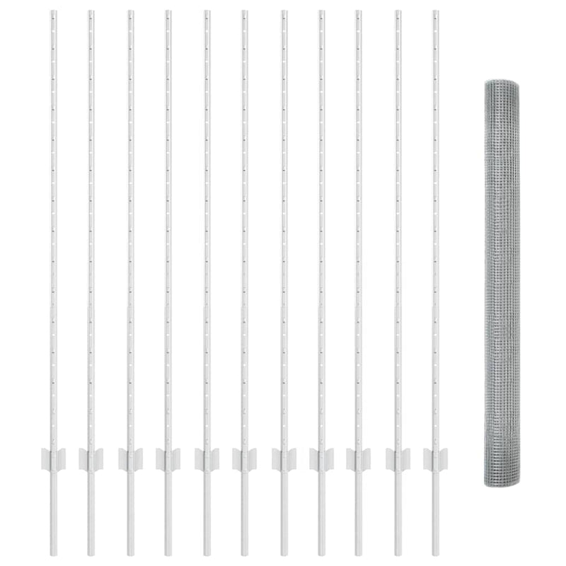 Vidaxl hek met paal zilver 1,4 x 25 m staal