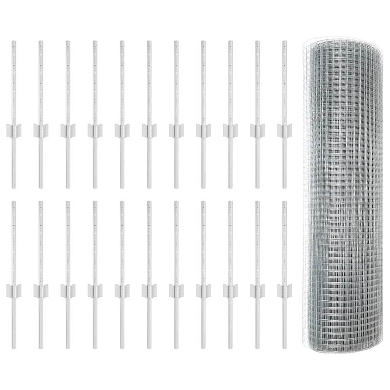 Vidaxl hek met paal zilver 0,4 x 50 m staal
