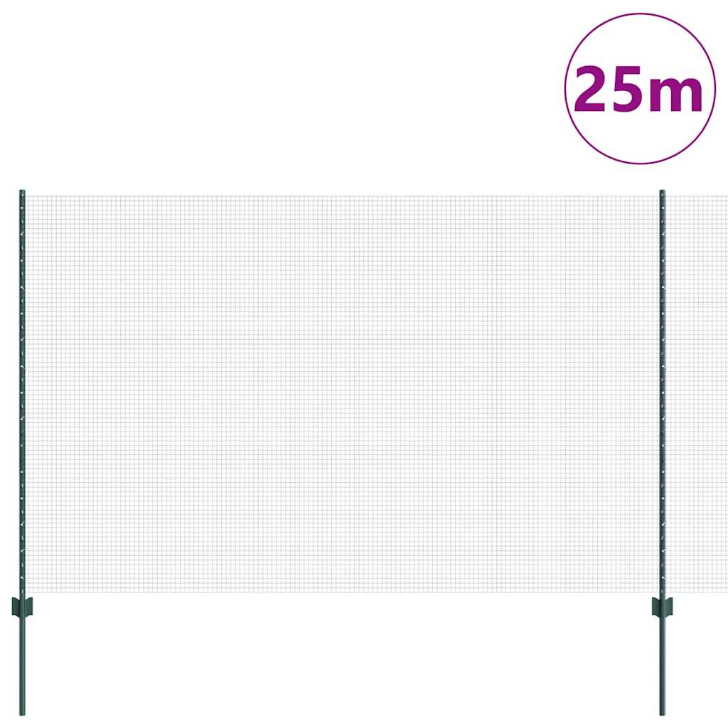 Valla vidaxl con poste verde 1,5 x 25 m acero y PVC