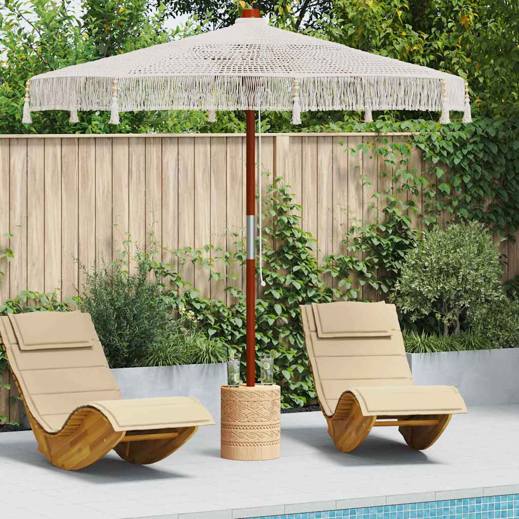Vidaxl sombrilla macramé crema 252,5 x 252,5 x 260 cm algodón y teca