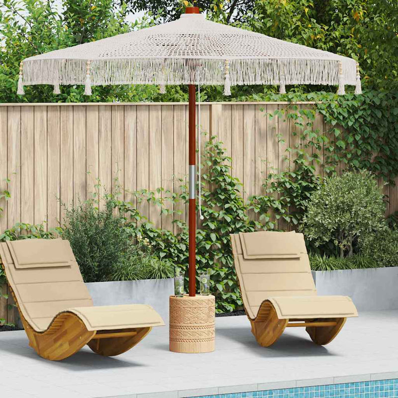 Vidaxl sombrilla macramé crema 252,5 x 252,5 x 260 cm algodón y teca