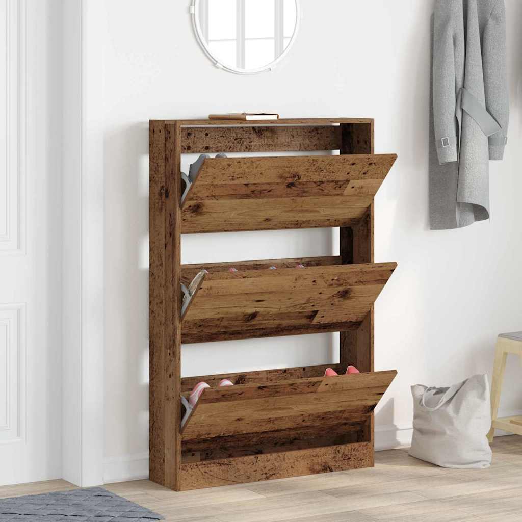 Vidaxxl zapatero con estante madera vieja 80 x 21 x 125,5 cm madera procesada