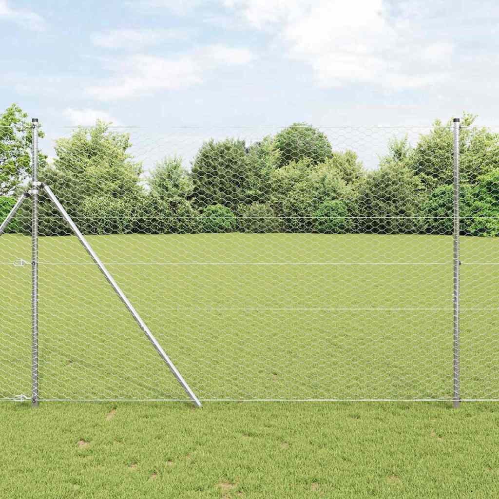 Recinzione esagonale Vidaxl argento 1,6 x 25 m in acciaio zincato