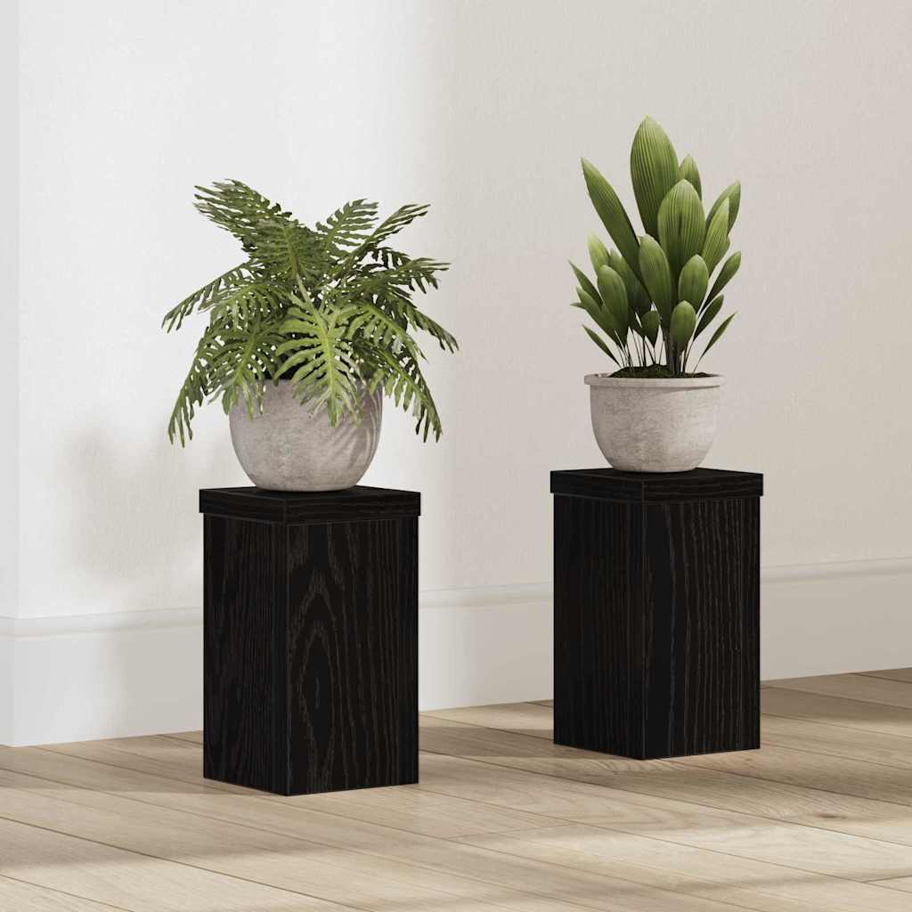 Vidaxxl soporte para plantas 2 piezas roble negro 10 x 10 x 18 cm madera contrachapada
