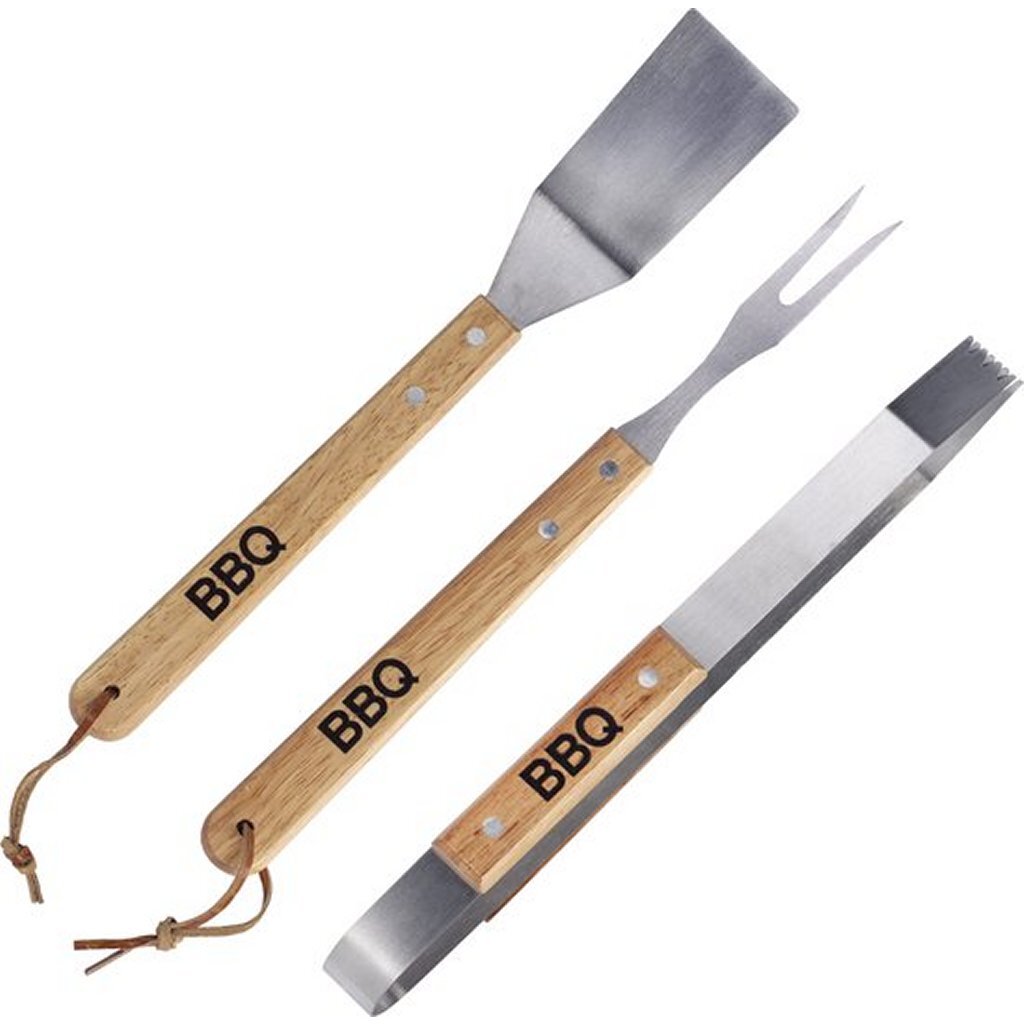 Set di utensili per barbecue Interbosch, 3 pezzi, in legno, acciaio inossidabile