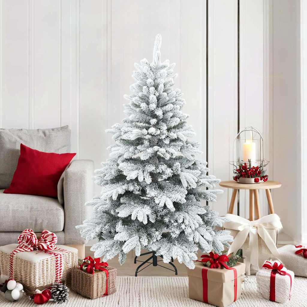 Vidaxl albero di Natale artificiale con rami piumati, bianco innevato, 150 cm