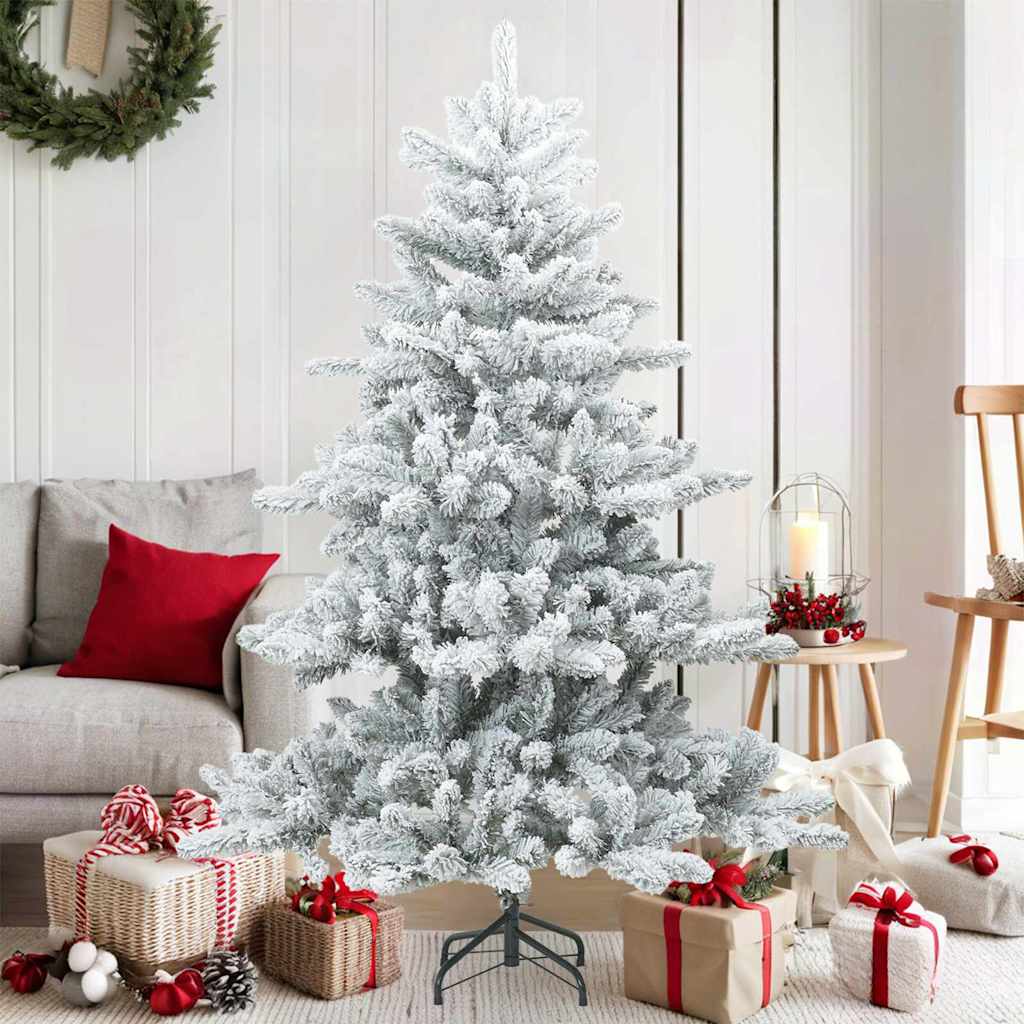 Vidaxl albero di Natale artificiale con rami piumati, bianco innevato, 150 cm