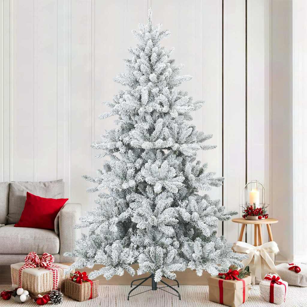 Vidaxl albero di Natale artificiale con rami piumati, bianco innevato 210 cm