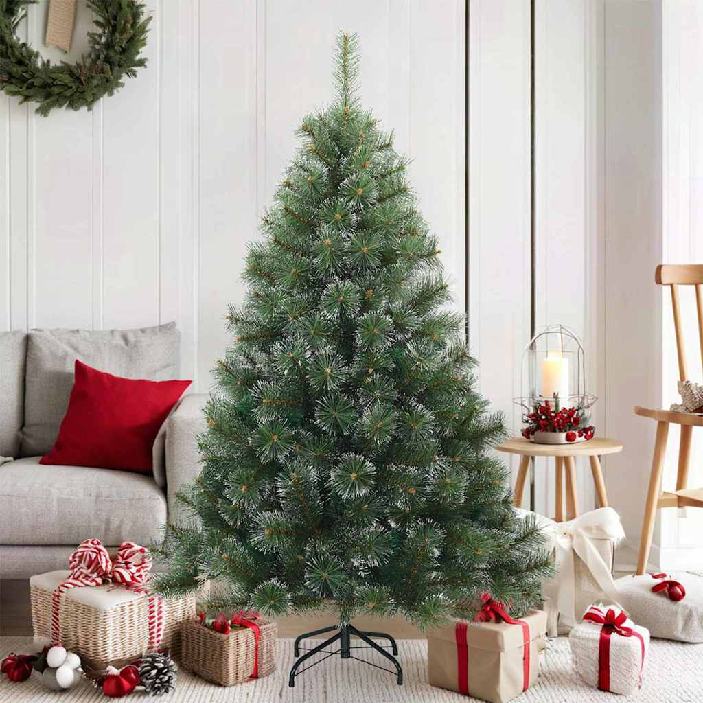 Vidaxl albero di Natale artificiale con rami piumati, verde innevato 150 cm