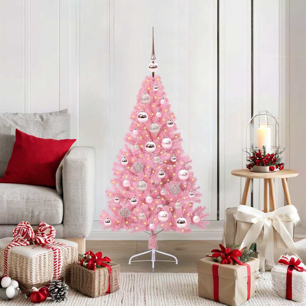 VidaXL Árbol de Navidad artificial preiluminado con 150 LED rosa 120 cm PVC