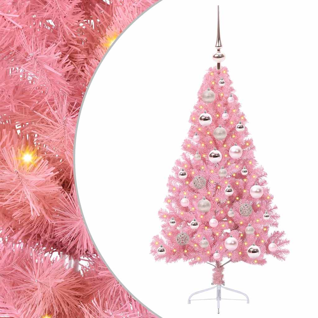 VidaXL Árbol de Navidad artificial preiluminado con 150 LED rosa 120 cm PVC