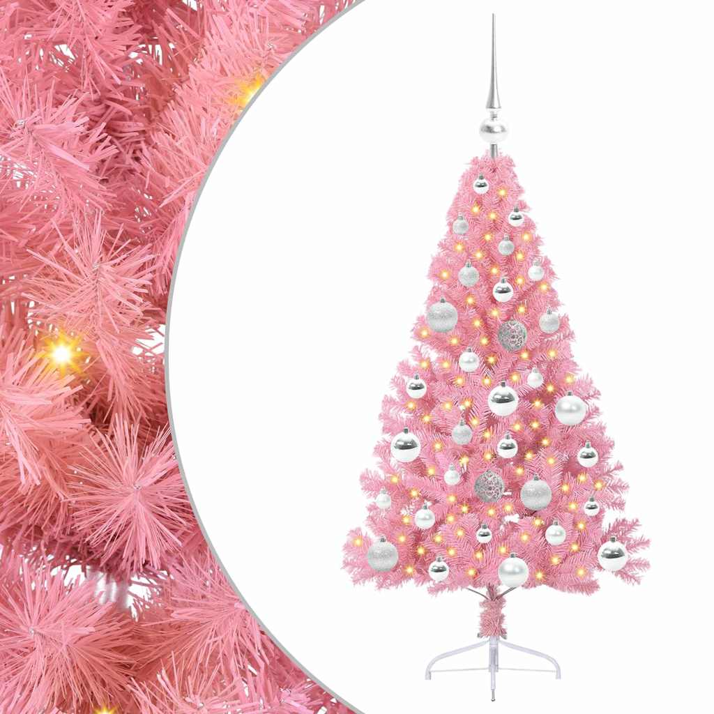 VidaXL Árbol de Navidad artificial preiluminado con 150 LED rosa 120 cm PVC