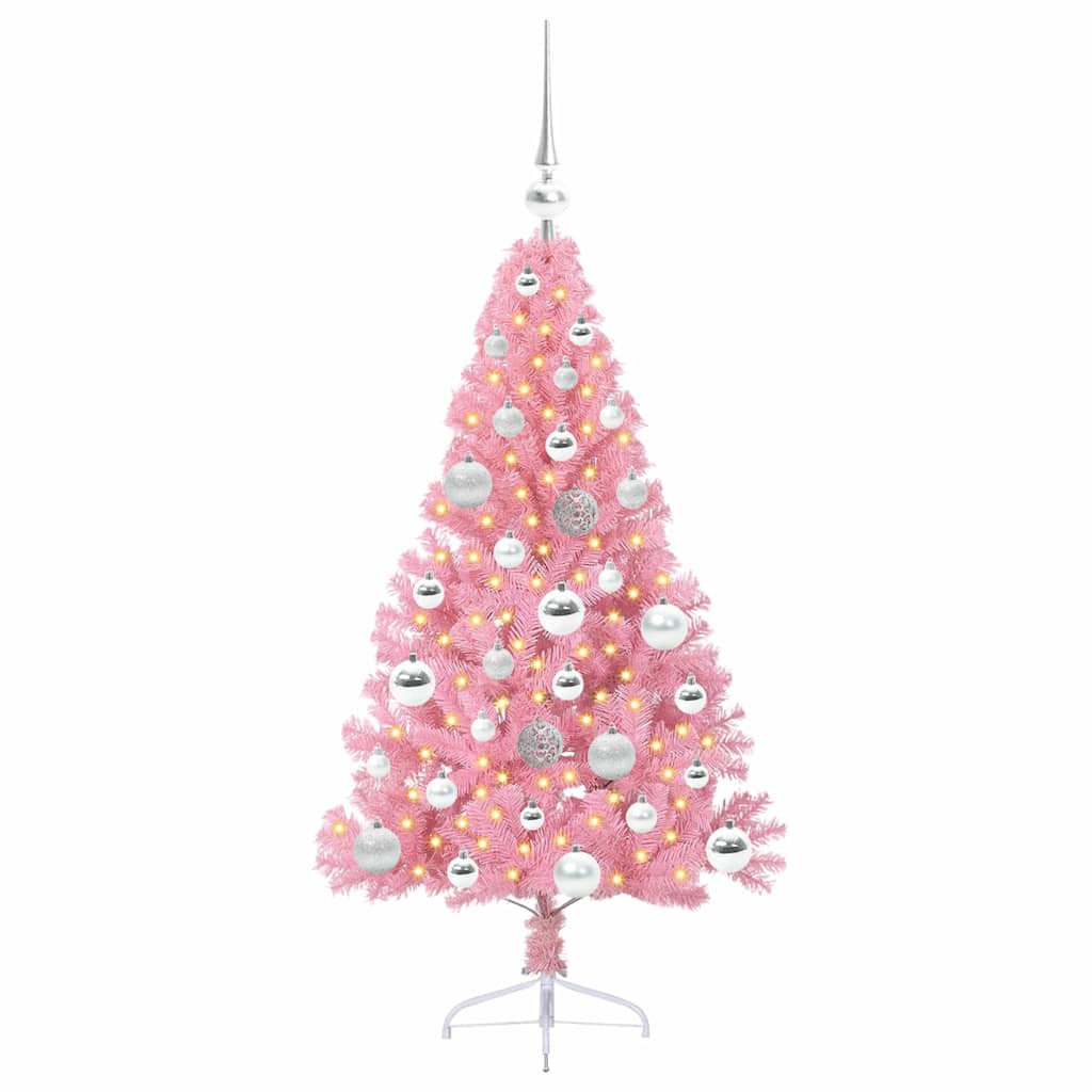 VidaXL Árbol de Navidad artificial preiluminado con 150 LED rosa 120 cm PVC