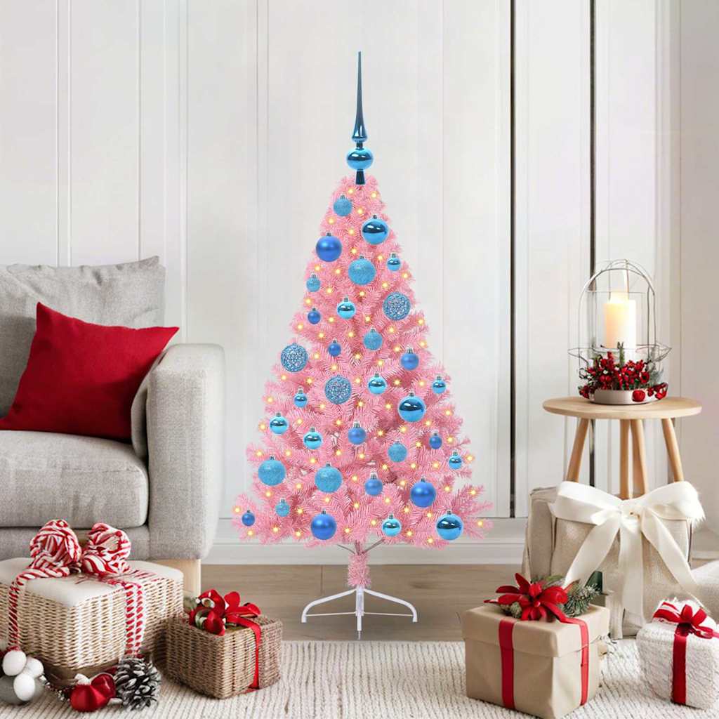 VidaXL Árbol de Navidad artificial preiluminado con 150 LED rosa 120 cm PVC