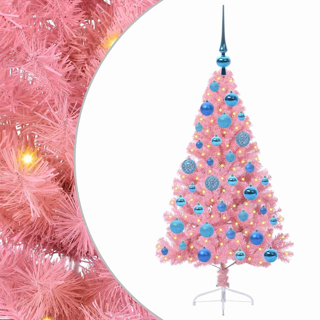 VidaXL Árbol de Navidad artificial preiluminado con 150 LED rosa 120 cm PVC