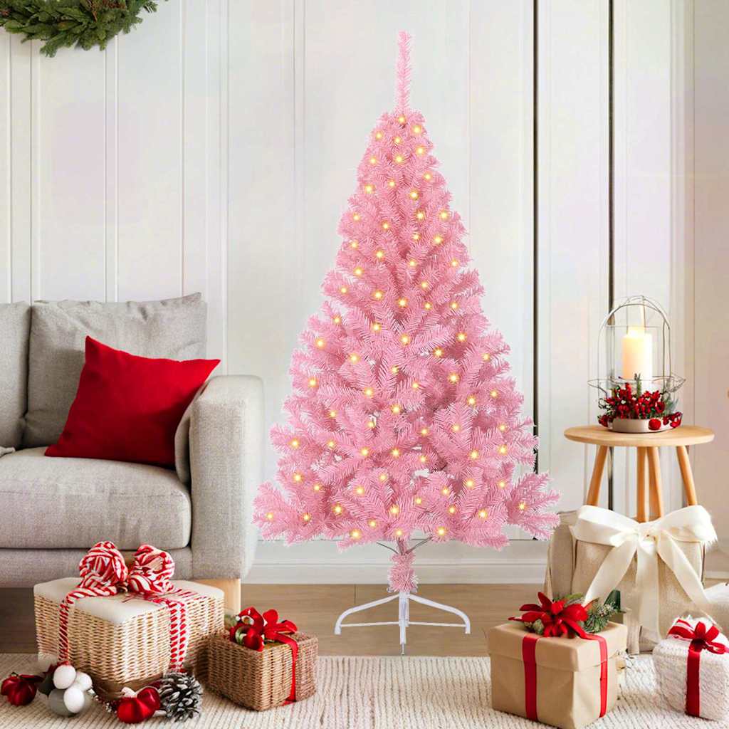 VidaXL Árbol de Navidad artificial preiluminado con 150 LED rosa 150 cm PVC