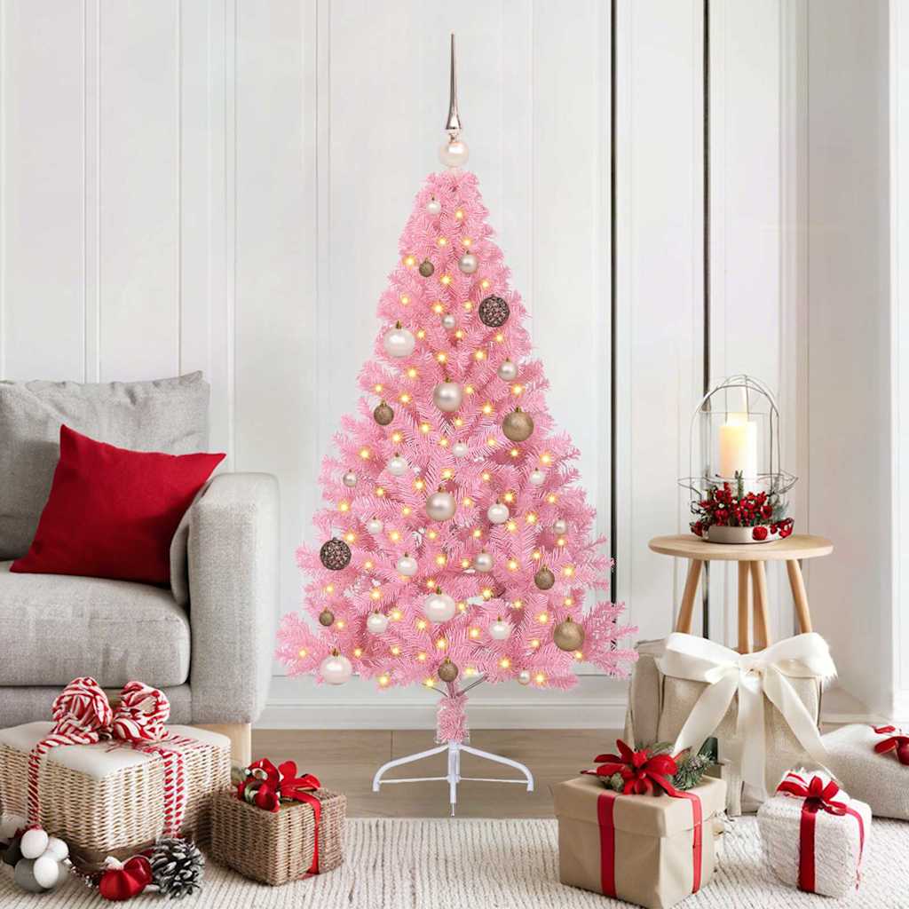 VidaXL Árbol de Navidad artificial preiluminado con 150 LED rosa 150 cm PVC