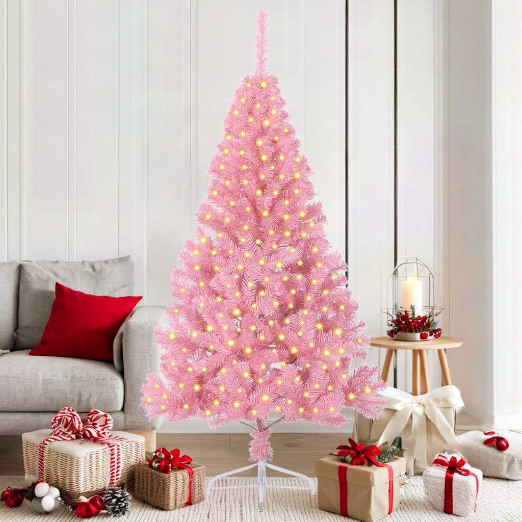 VidaXL Árbol de Navidad artificial preiluminado con 300 LED rosa 180 cm PVC