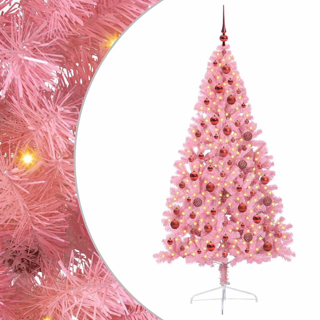 VidaXL Árbol de Navidad artificial preiluminado con 300 LED rosa 180 cm PVC