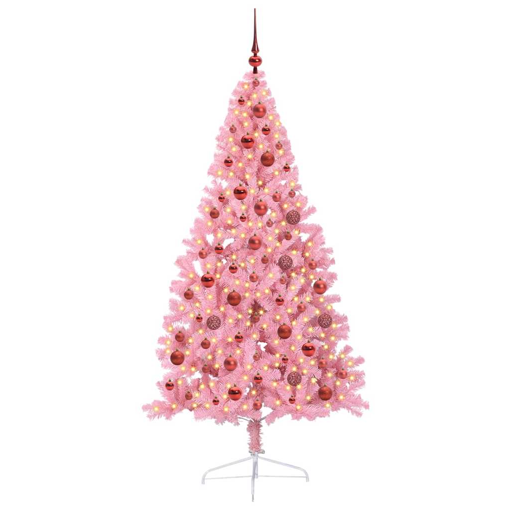 VidaXL Árbol de Navidad artificial preiluminado con 300 LED rosa 180 cm PVC