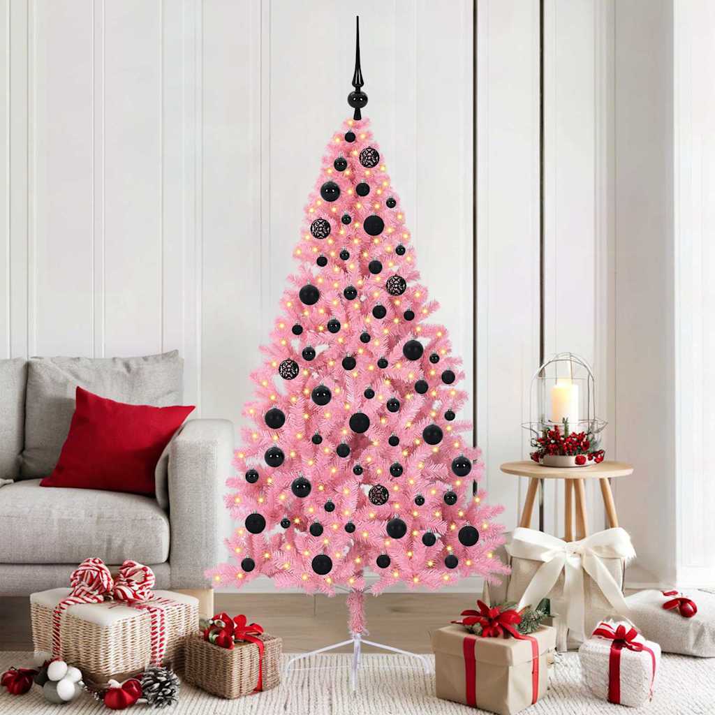 VidaXL Árbol de Navidad artificial preiluminado con 300 LED rosa 180 cm PVC